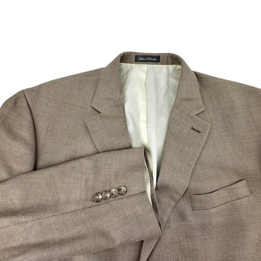 Oscar de la Renta Blazer Jacket Mens 46L Tan Silk Wool Blend 3 Button‎ Coat